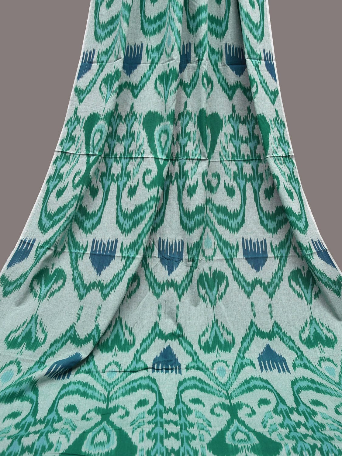 Turquoise and Blue Ikat Cotton Handloom 2.5mts Fabric with Uzbekistan Pattern Design f0262