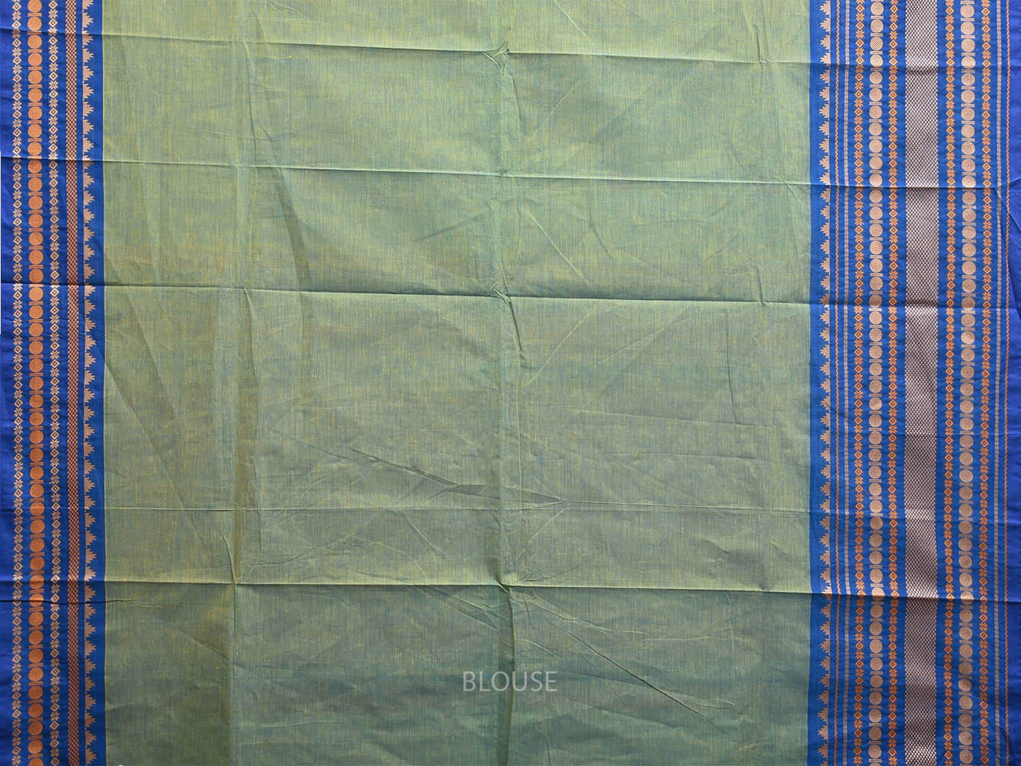 Turquoise and Blue Kanchipuram Cotton Saree with Body Buta Pallu and Big Border Design k0760