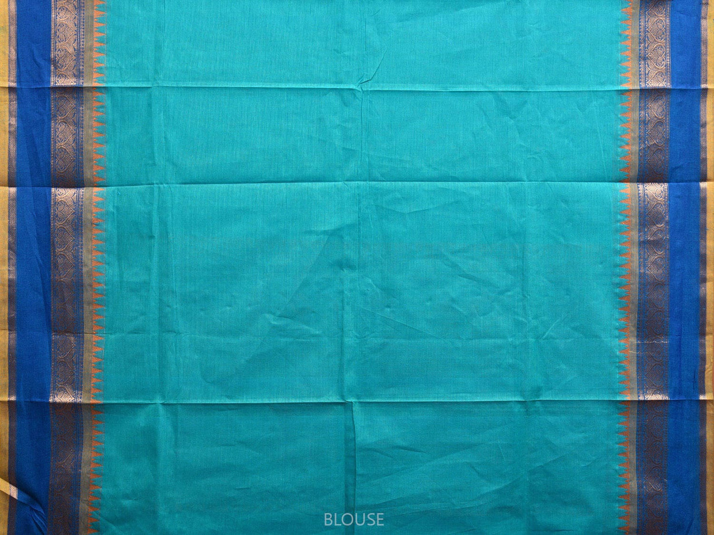 Turquoise and Blue Kanchipuram Cotton Saree with Pallu and Border Design k0737