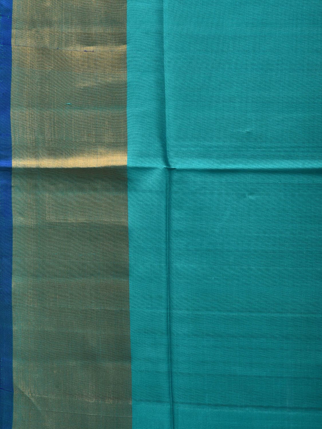 Turquoise and Blue Uppada Silk Handloom Plain Saree with Contrast Pallu Design u1856