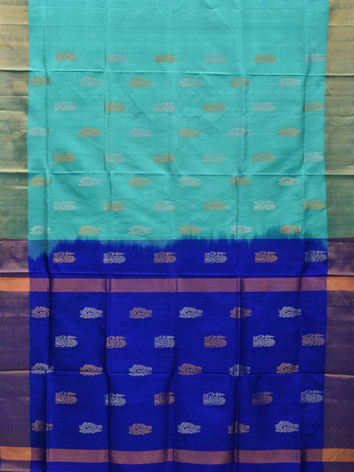Turquoise and Blue Uppada Silk Handloom Saree with Buta and Contrast Pallu Design u1812