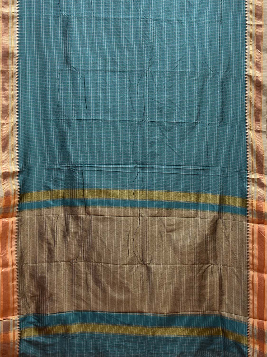 Turquoise and Cream Bamboo Viscose Silk Saree with Checks Design No Blouse bc0559