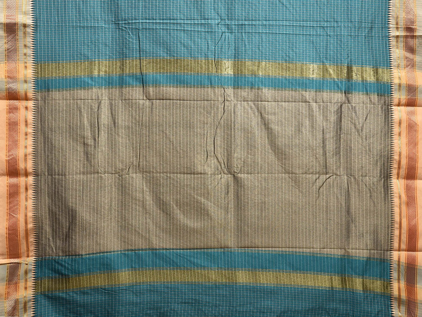 Turquoise and Cream Bamboo Viscose Silk Saree with Checks Design No Blouse bc0559