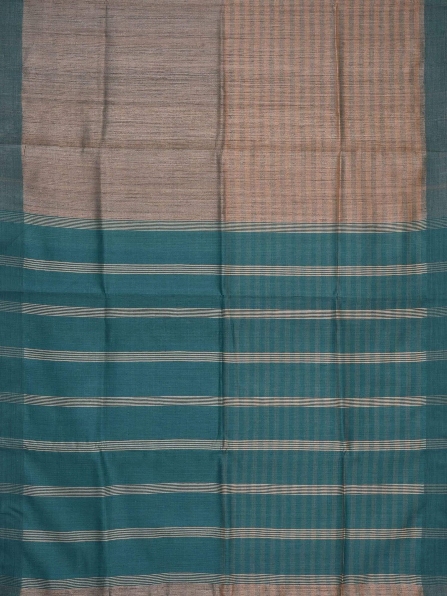 Turquoise and Cream Tussar Handloom Saree with Geecha Pallu o0134