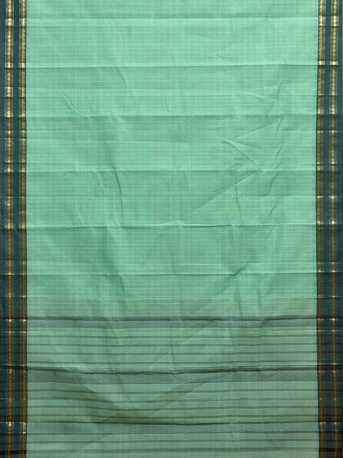 Turquoise and Dark Green Narayanpet Cotton Handloom Saree with Checks Design No Blouse np1117