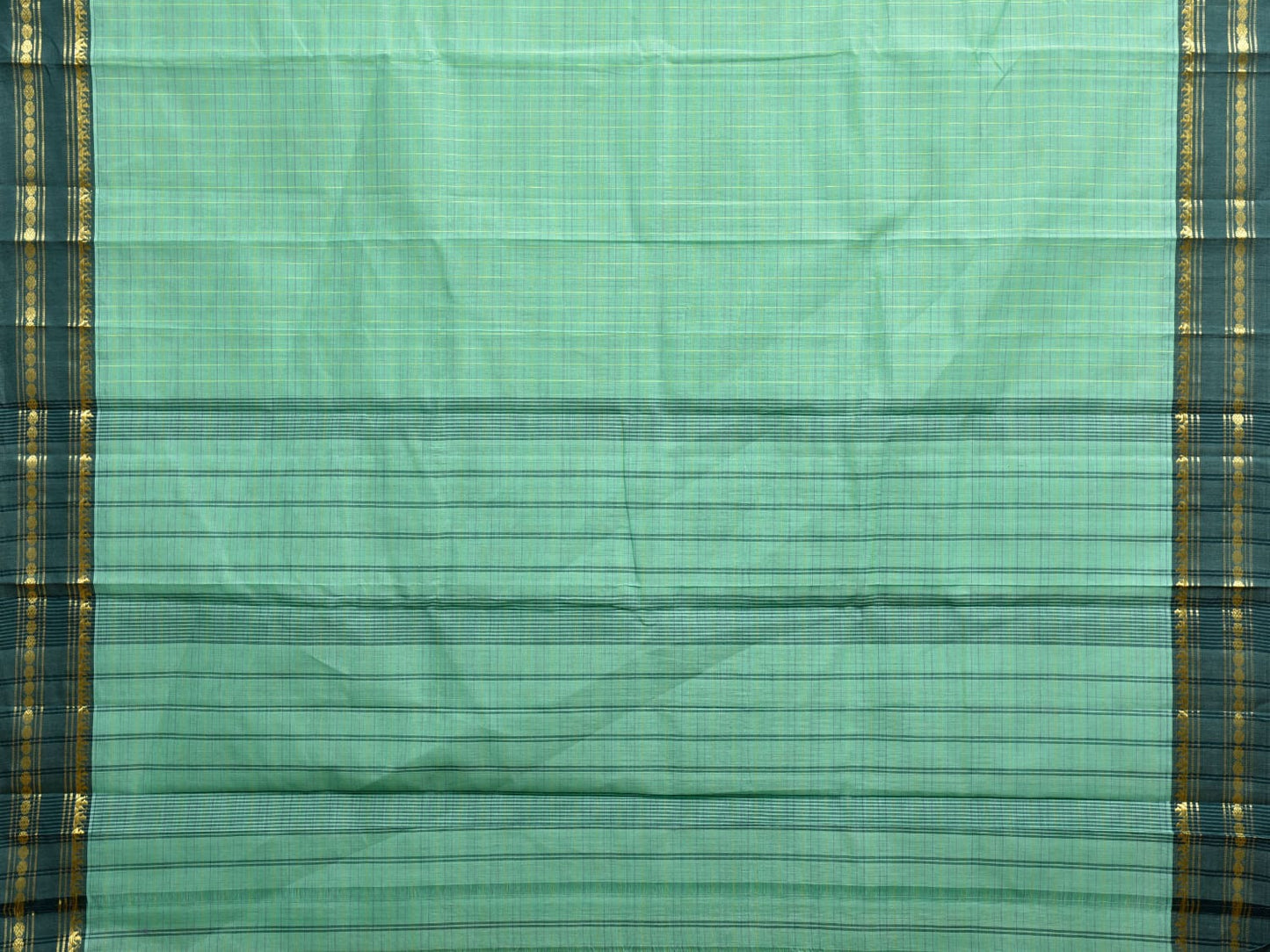 Turquoise and Dark Green Narayanpet Cotton Handloom Saree with Checks Design No Blouse np1117