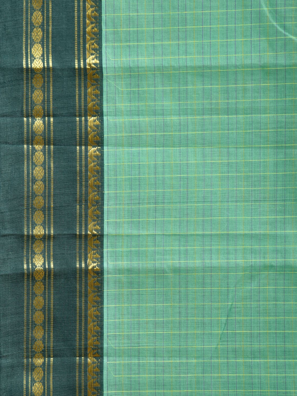Turquoise and Dark Green Narayanpet Cotton Handloom Saree with Checks Design No Blouse np1117