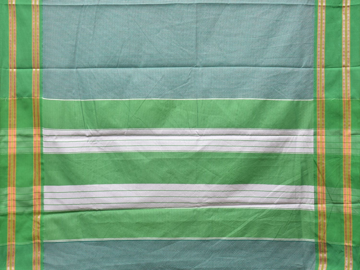 Turquoise and Green Bamboo Cotton Saree with Small Checks Design No Blouse bc0243