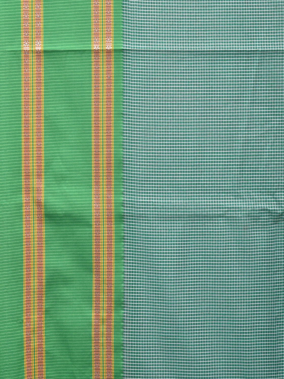 Turquoise and Green Bamboo Cotton Saree with Small Checks Design No Blouse bc0243