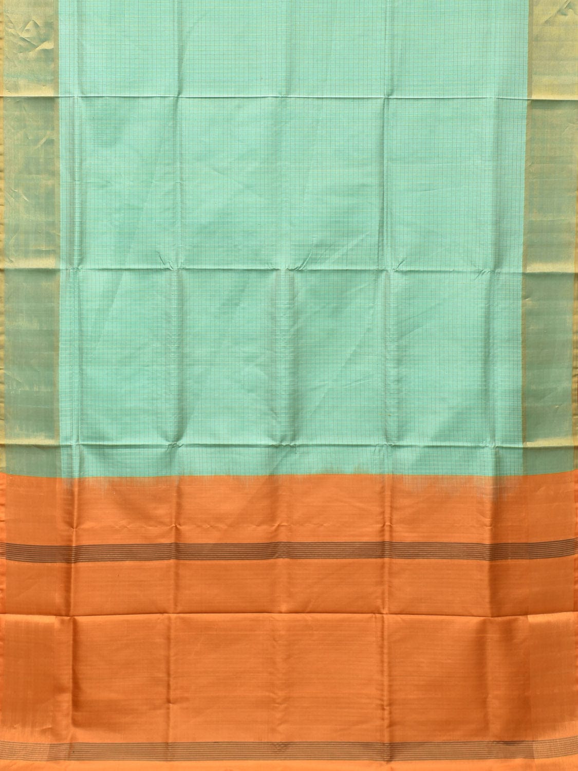 Turquoise and Light Orange Uppada Silk Handloom Saree with Checks Design u2074