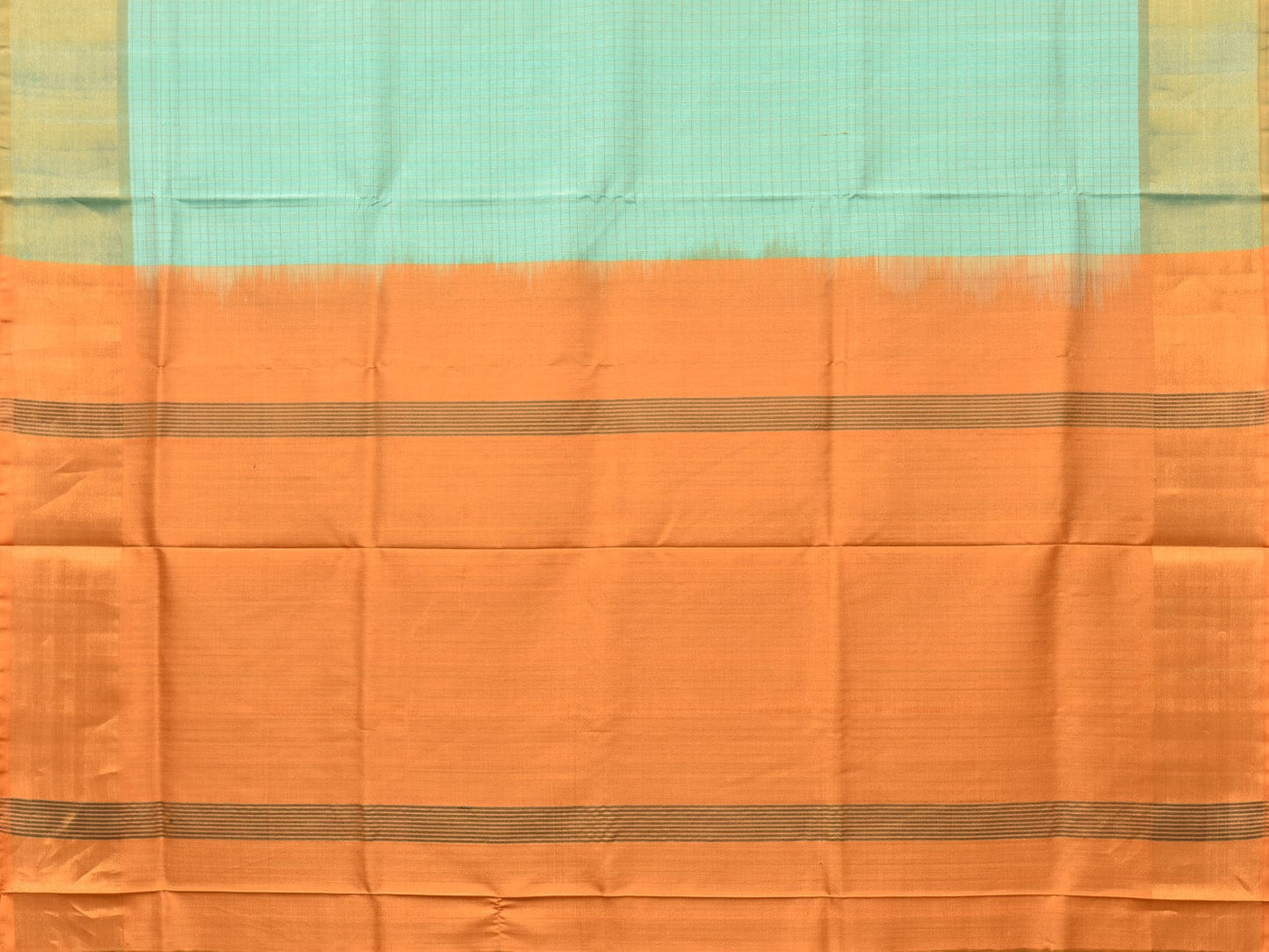 Turquoise and Light Orange Uppada Silk Handloom Saree with Checks Design u2074