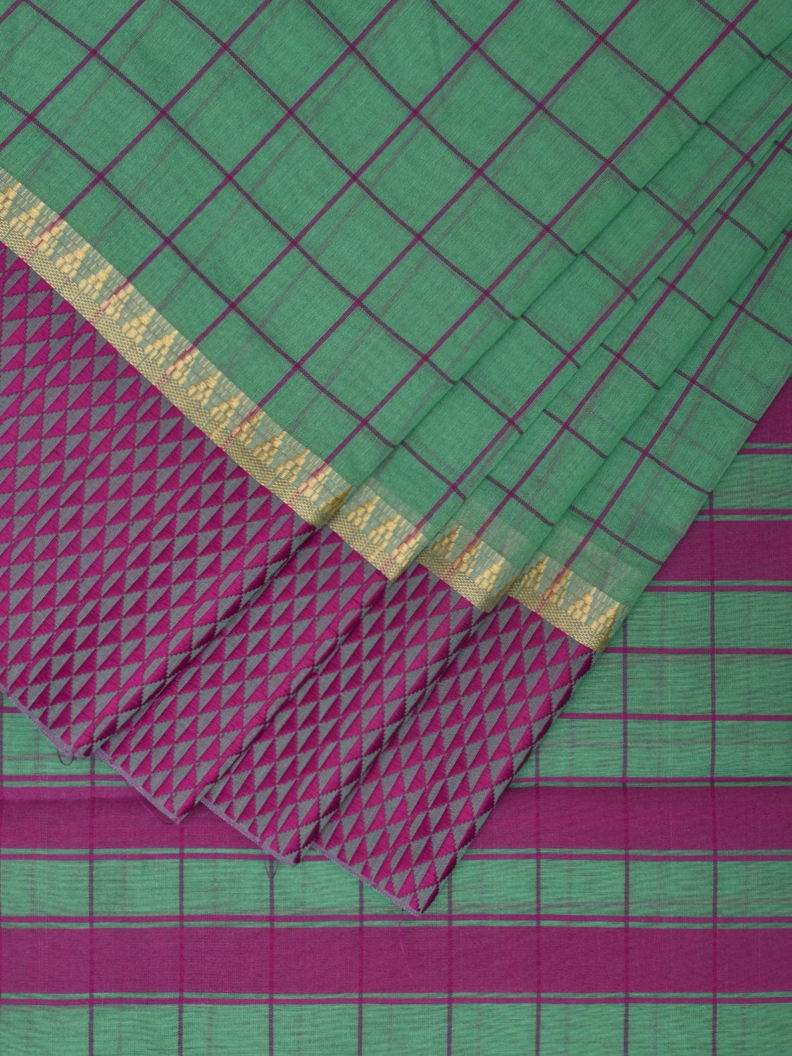 Turquoise and Magenta Bamboo Cotton Saree with Big Checks Design No Blouse bc0342