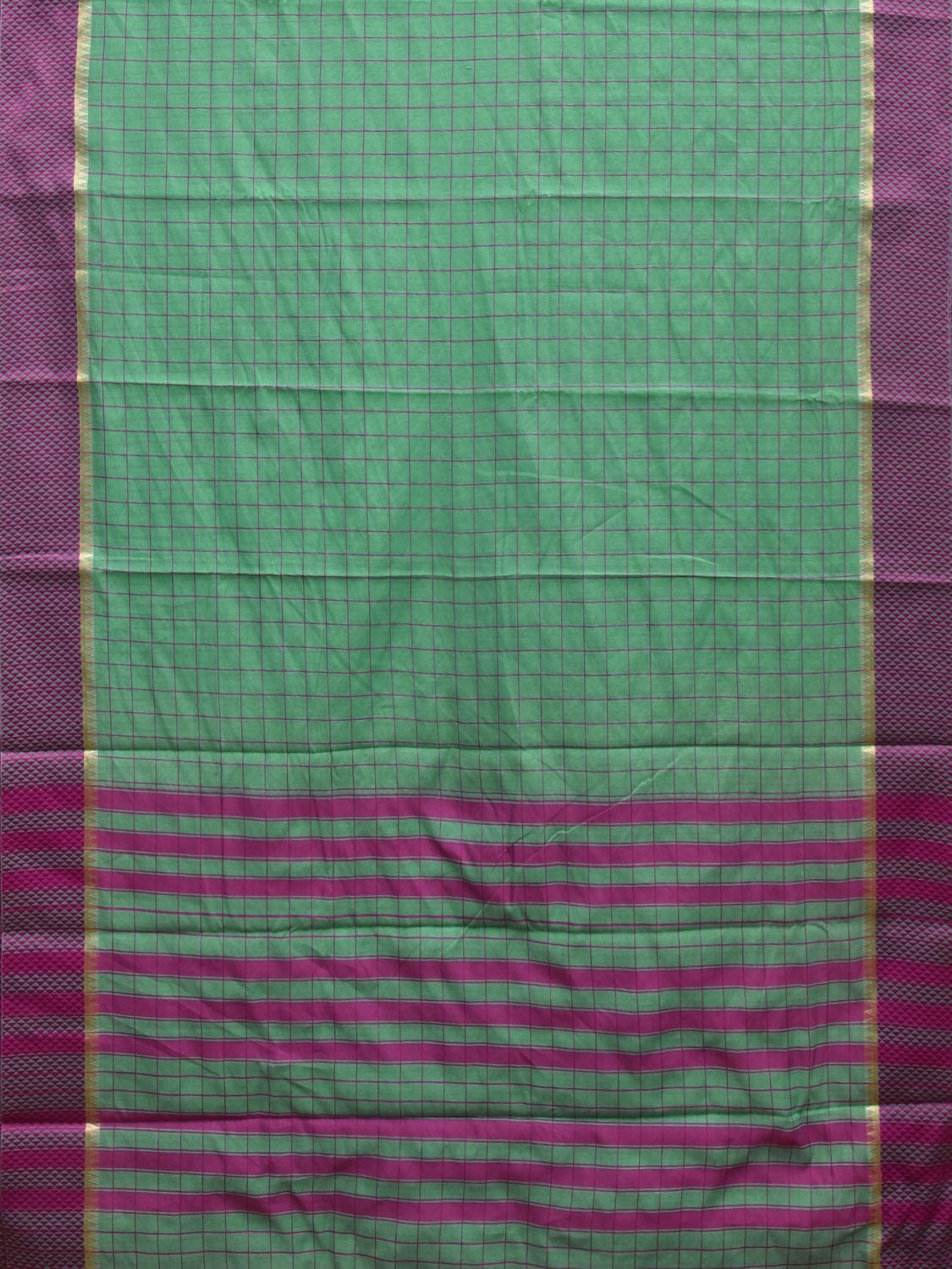 Turquoise and Magenta Bamboo Cotton Saree with Big Checks Design No Blouse bc0342