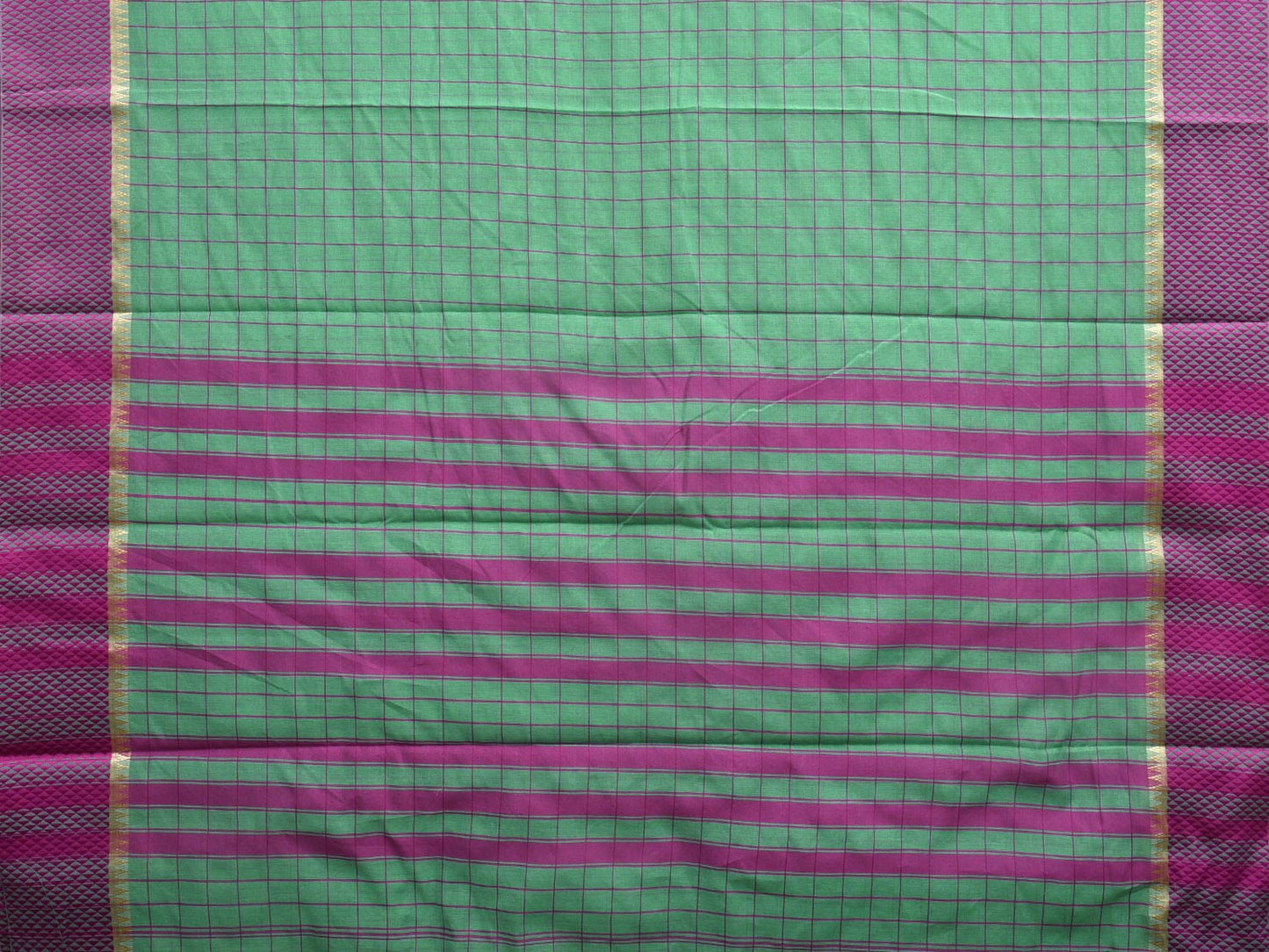 Turquoise and Magenta Bamboo Cotton Saree with Big Checks Design No Blouse bc0342