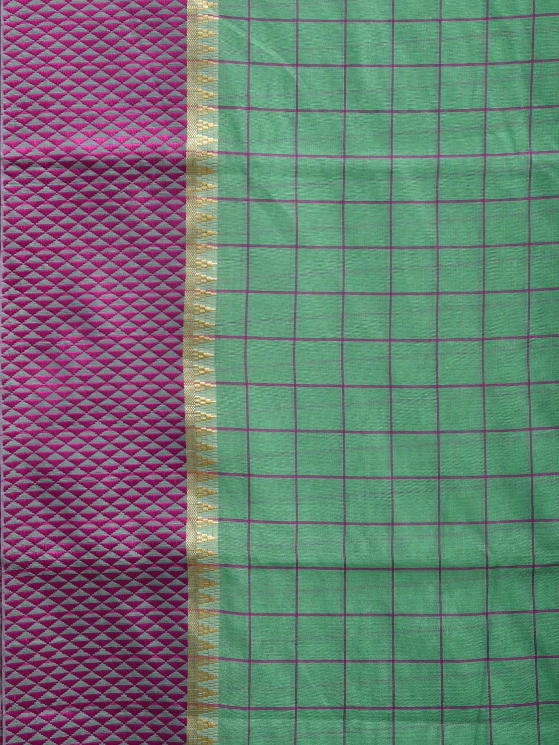 Turquoise and Magenta Bamboo Cotton Saree with Big Checks Design No Blouse bc0342