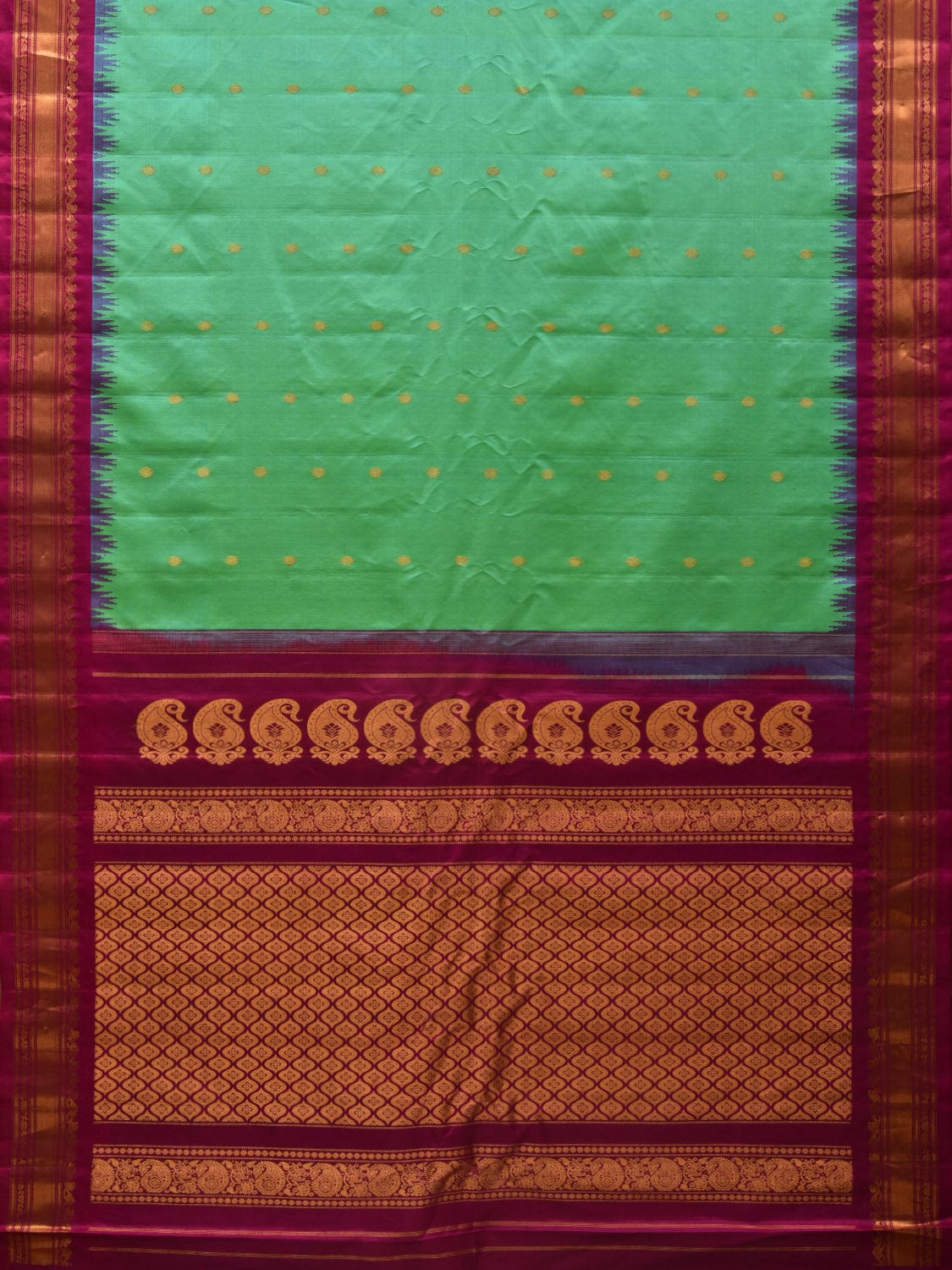 Turquoise and Magenta Gadwal Silk Handloom Saree with Mango Pallu Design g0301