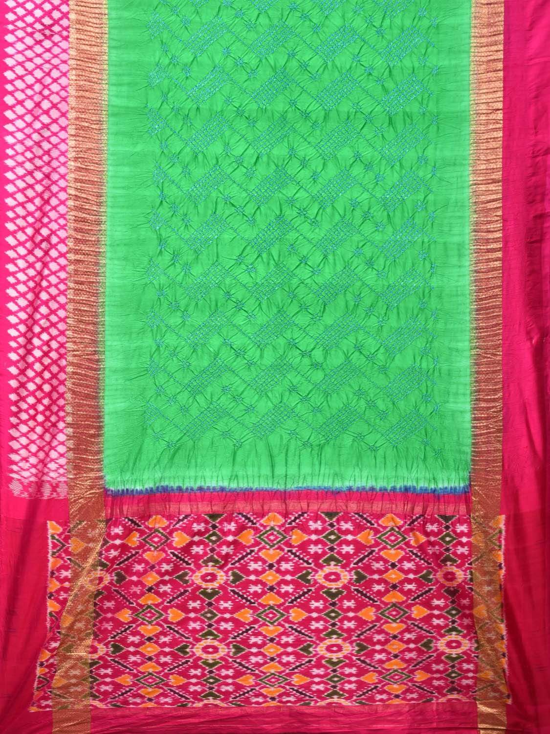 Turquoise and Pink Bandhani Ikat Silk Handloom Saree with Border Design bn0186