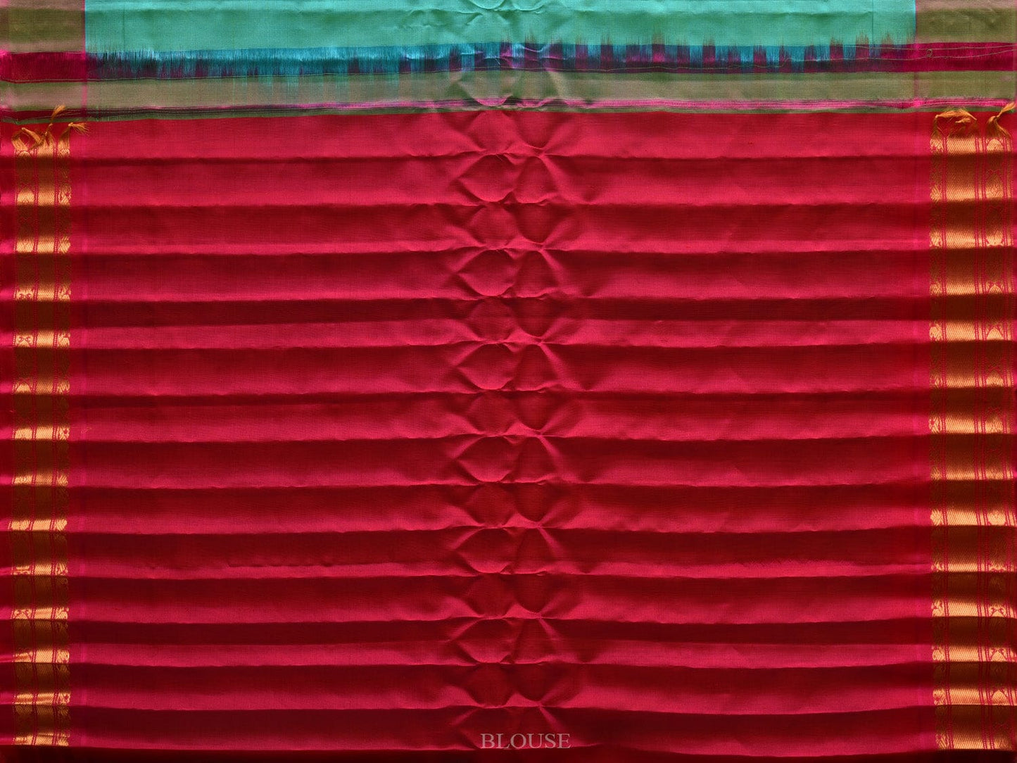 Turquoise and Pink Gadwal Silk Handloom Saree with Border and Pallu Design g0290