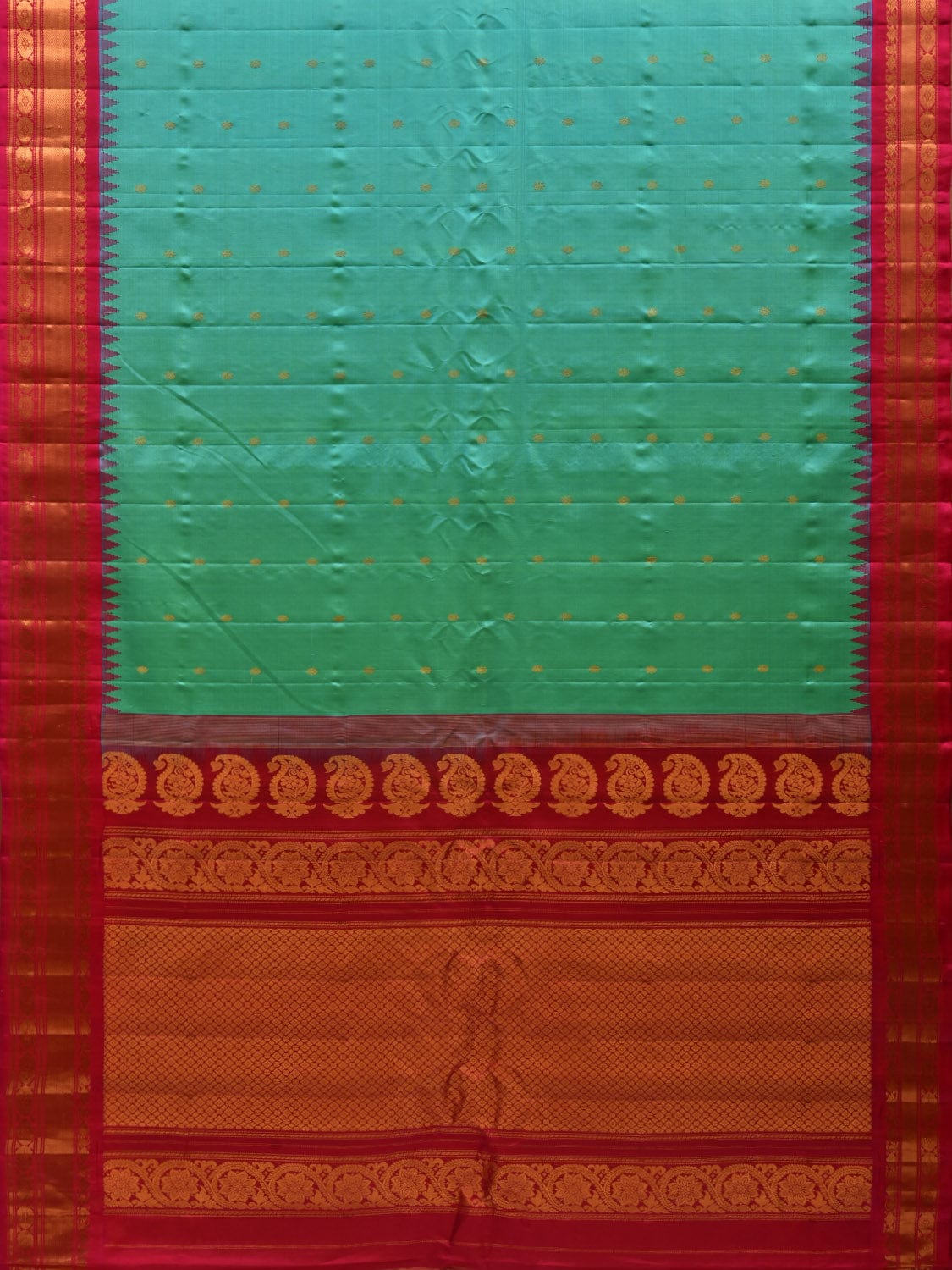 Turquoise and Pink Gadwal Silk Handloom Saree with Border and Pallu Design g0290