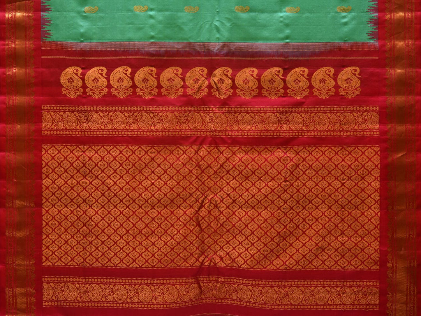 Turquoise and Pink Gadwal Silk Handloom Saree with Mango Pallu Design g0295