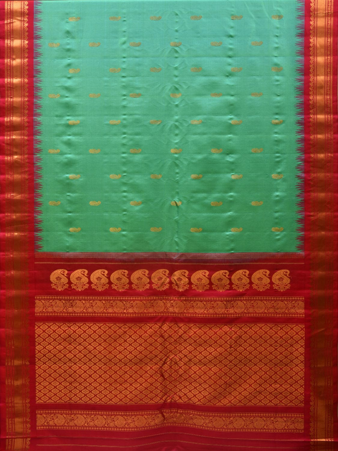 Turquoise and Pink Gadwal Silk Handloom Saree with Mango Pallu Design g0295