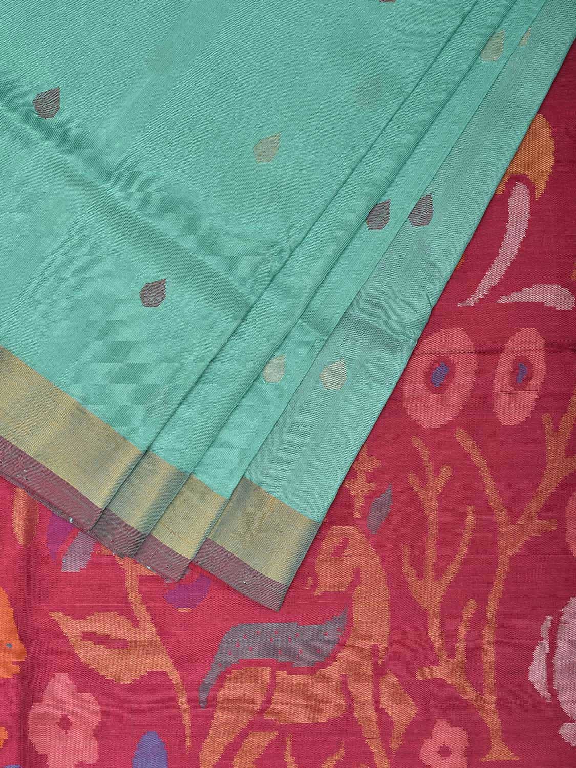 Turquoise and Pink Uppada Silk Handloom Saree with Buta and Pallu Design u2313