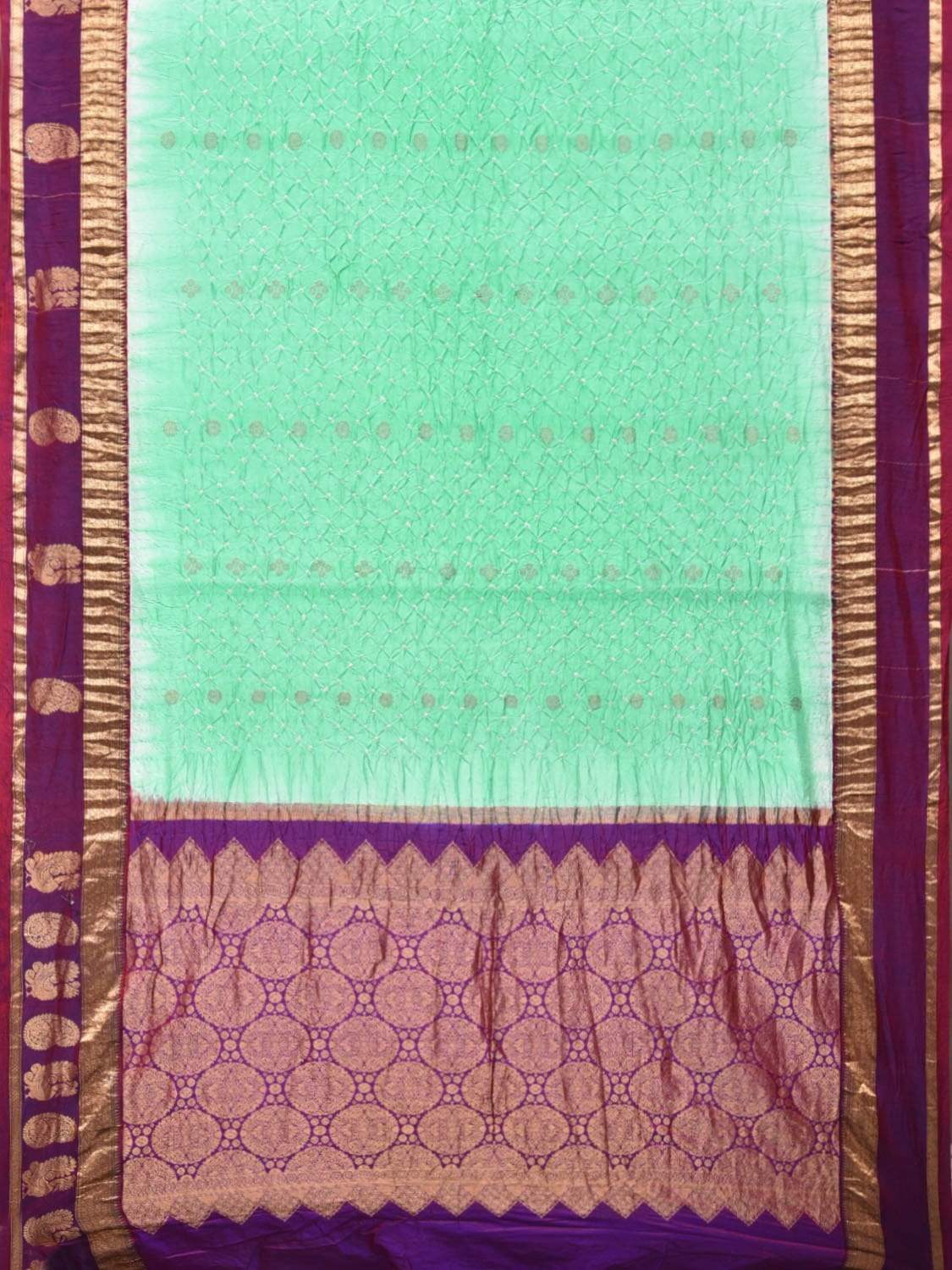 Turquoise and Purple Bandhani Kanchipuram Silk Handloom Saree with One Side Border Design bn0183
