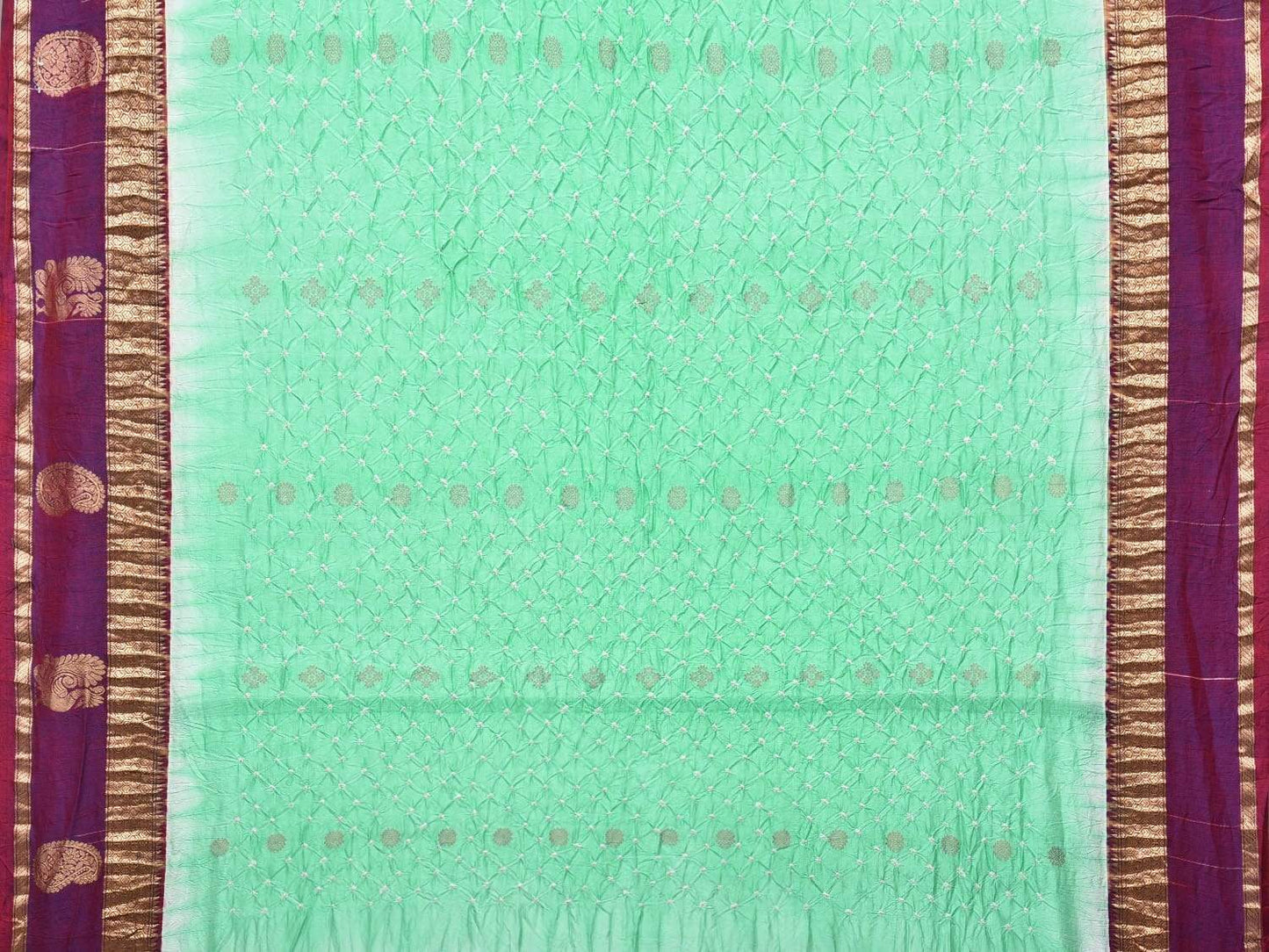 Turquoise and Purple Bandhani Kanchipuram Silk Handloom Saree with One Side Border Design bn0183