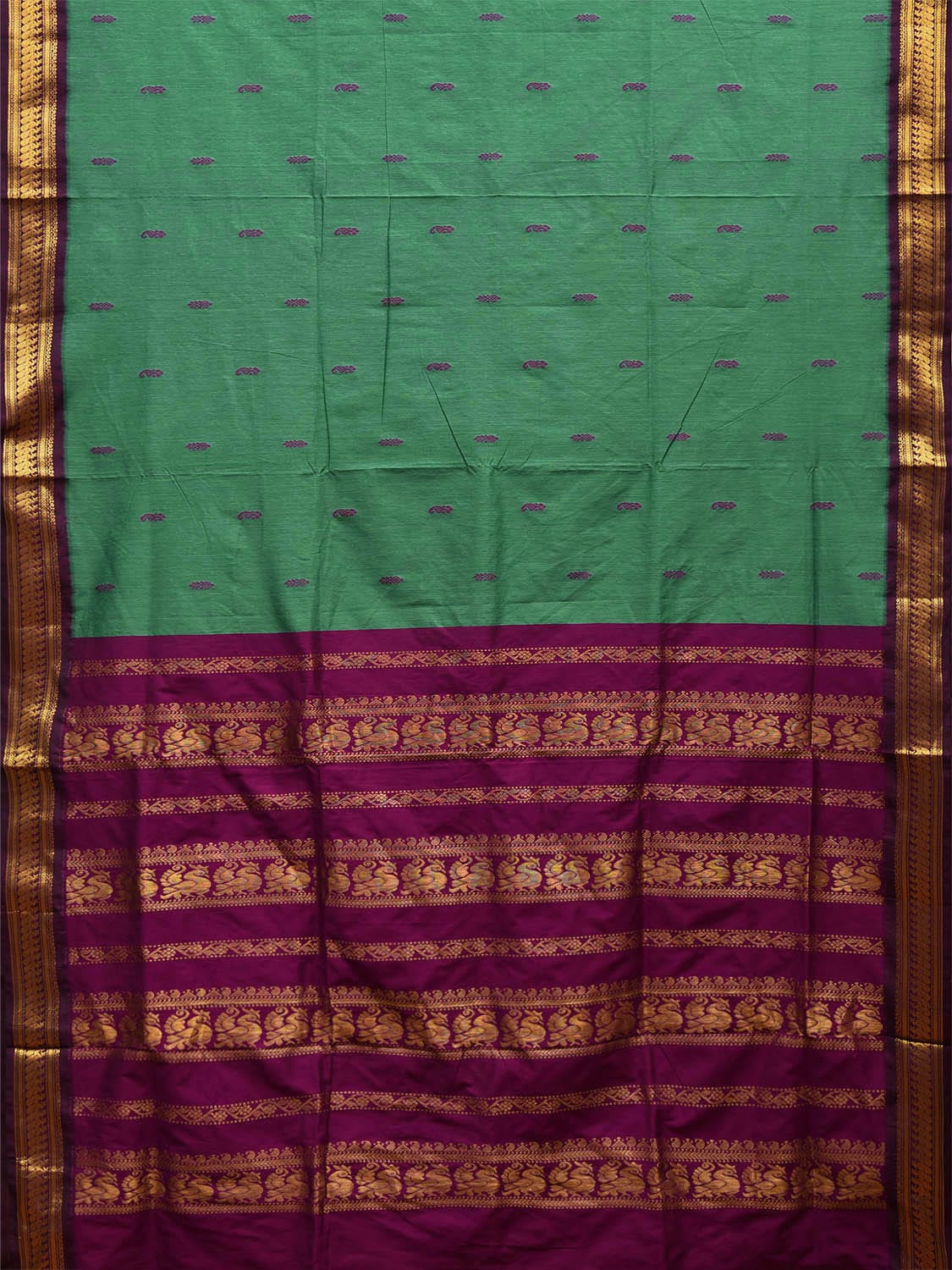 Turquoise and Purple Gadwal Cotton Saree with Pallu and Border Design g0428