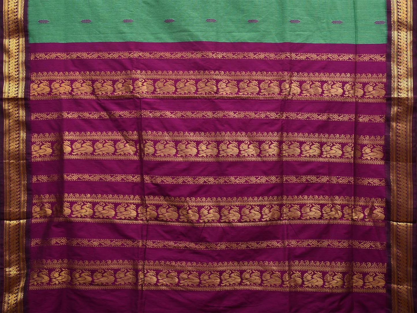 Turquoise and Purple Gadwal Cotton Saree with Pallu and Border Design g0428