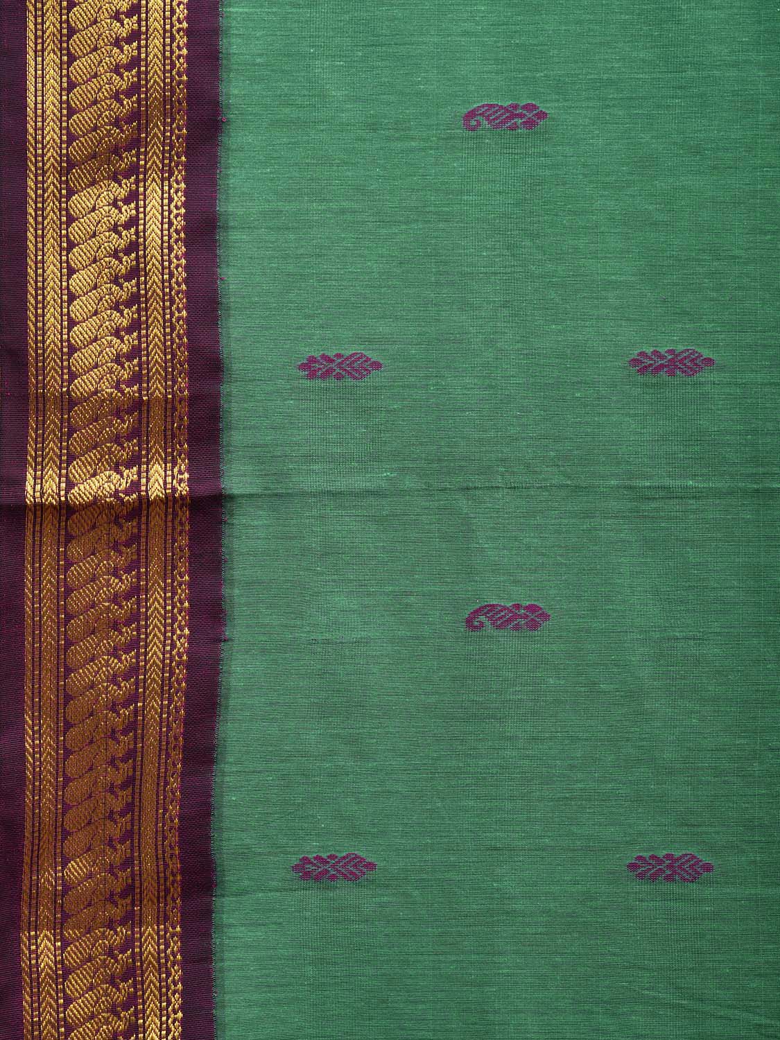 Turquoise and Purple Gadwal Cotton Saree with Pallu and Border Design g0428