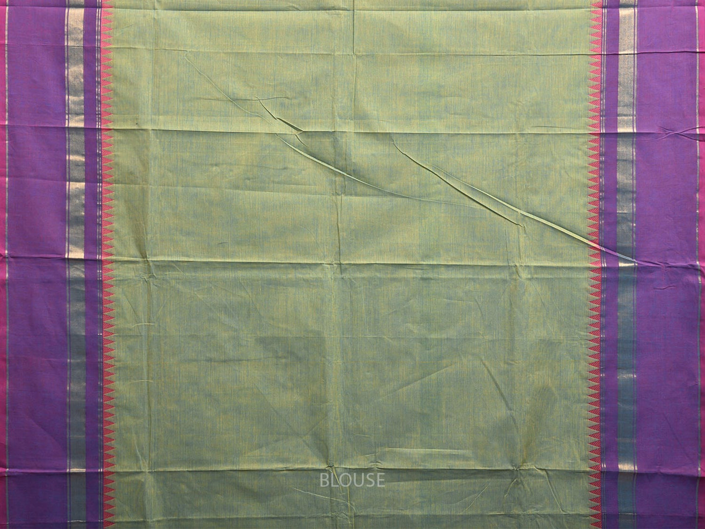 Turquoise and Purple Kanchipuram Cotton Plain Saree with Strips Pallu and Small Temple Border Design k0763