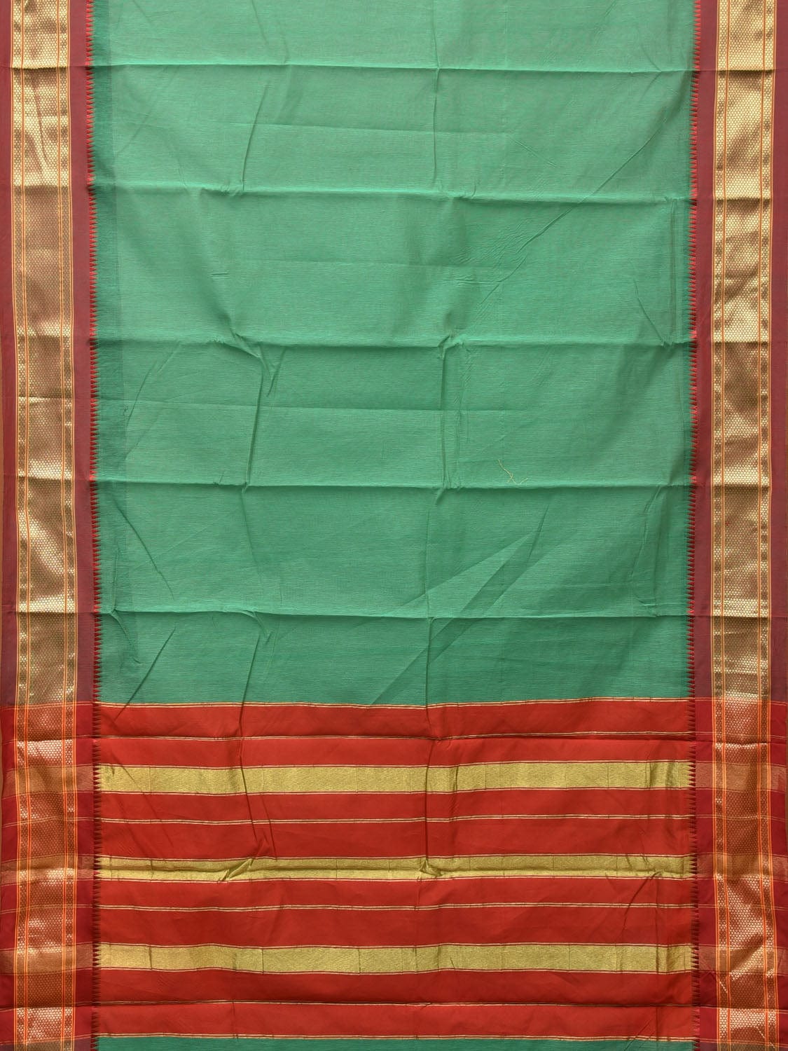 Turquoise and Red Bamboo Cotton Plain Saree with Zari Border Design bc0094