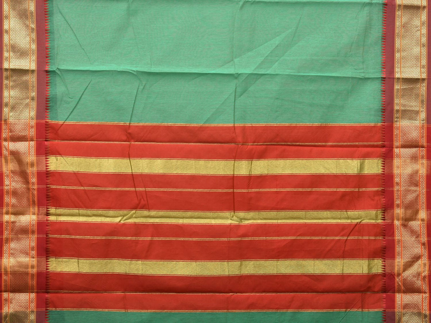 Turquoise and Red Bamboo Cotton Plain Saree with Zari Border Design bc0094