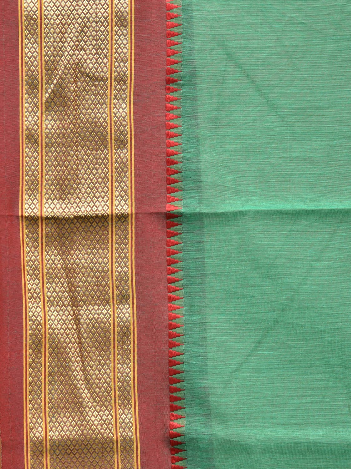 Turquoise and Red Bamboo Cotton Plain Saree with Zari Border Design bc0094