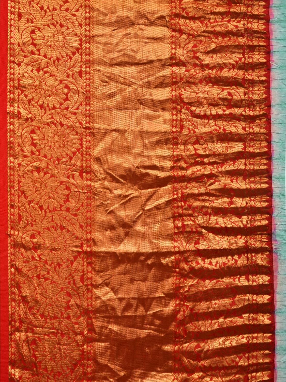 Turquoise and Red Bandhani Kanchipuram Silk Handloom Saree with Border and Pallu Design bn0407