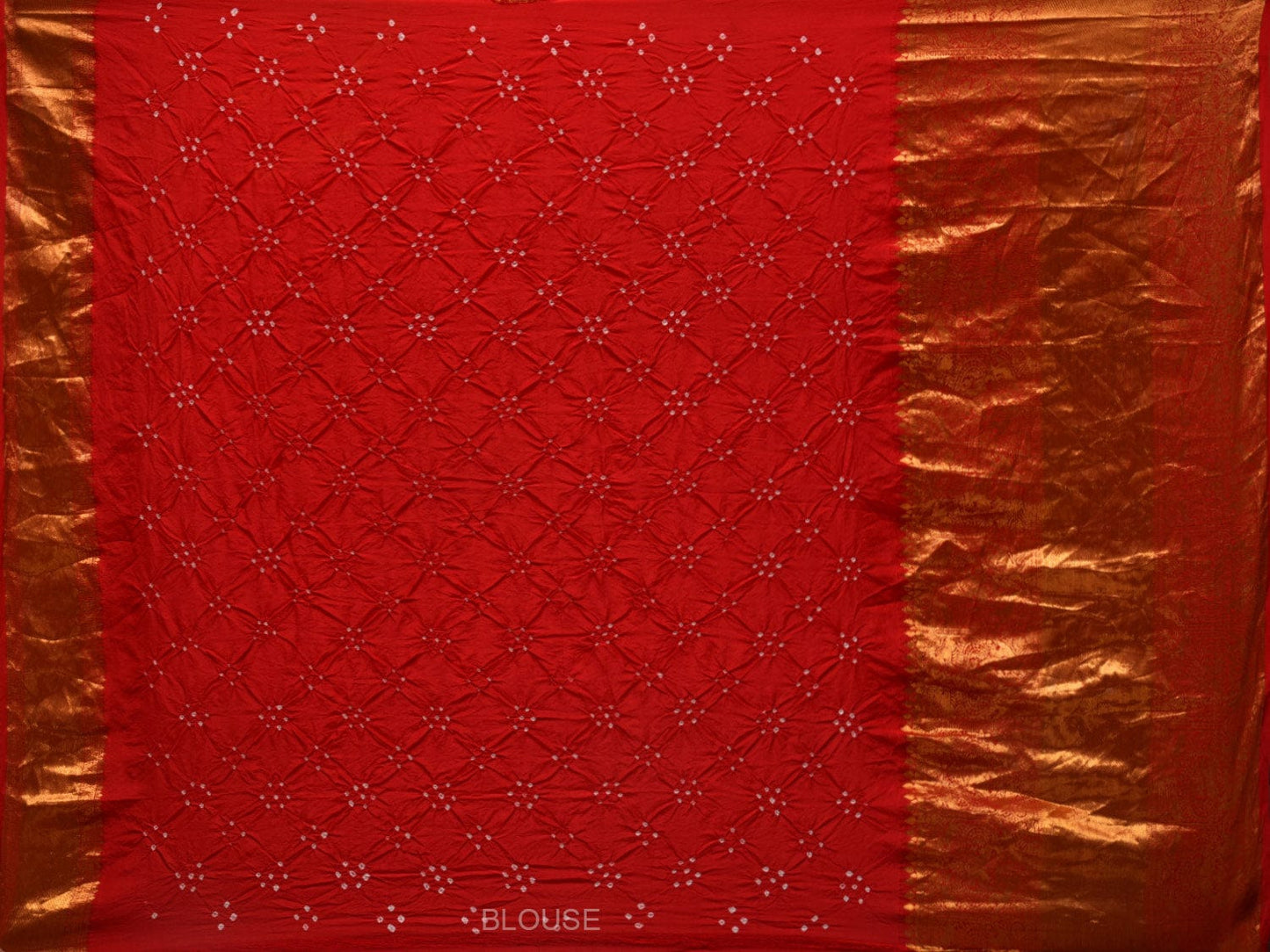 Turquoise and Red Bandhani Kanchipuram Silk Handloom Saree with Border Design bn0397
