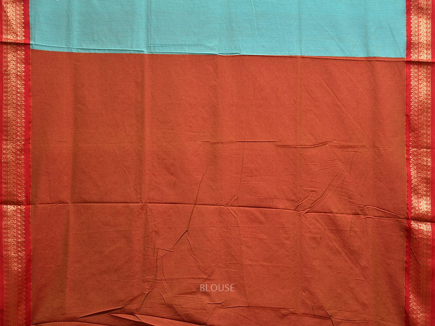 Turquoise and Red Gadwal Cotton Viscose Saree with Border and Pallu Design g0457