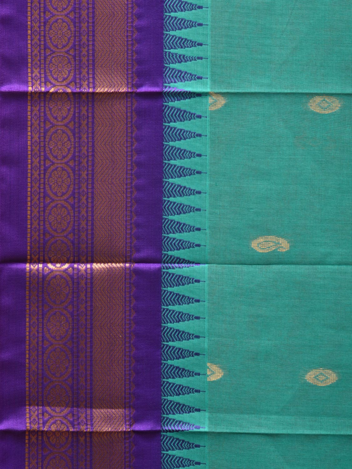 Turquoise and Violet Gadwal Cotton Plain Saree with Body Buta and Pallu Design No Blouse g0361