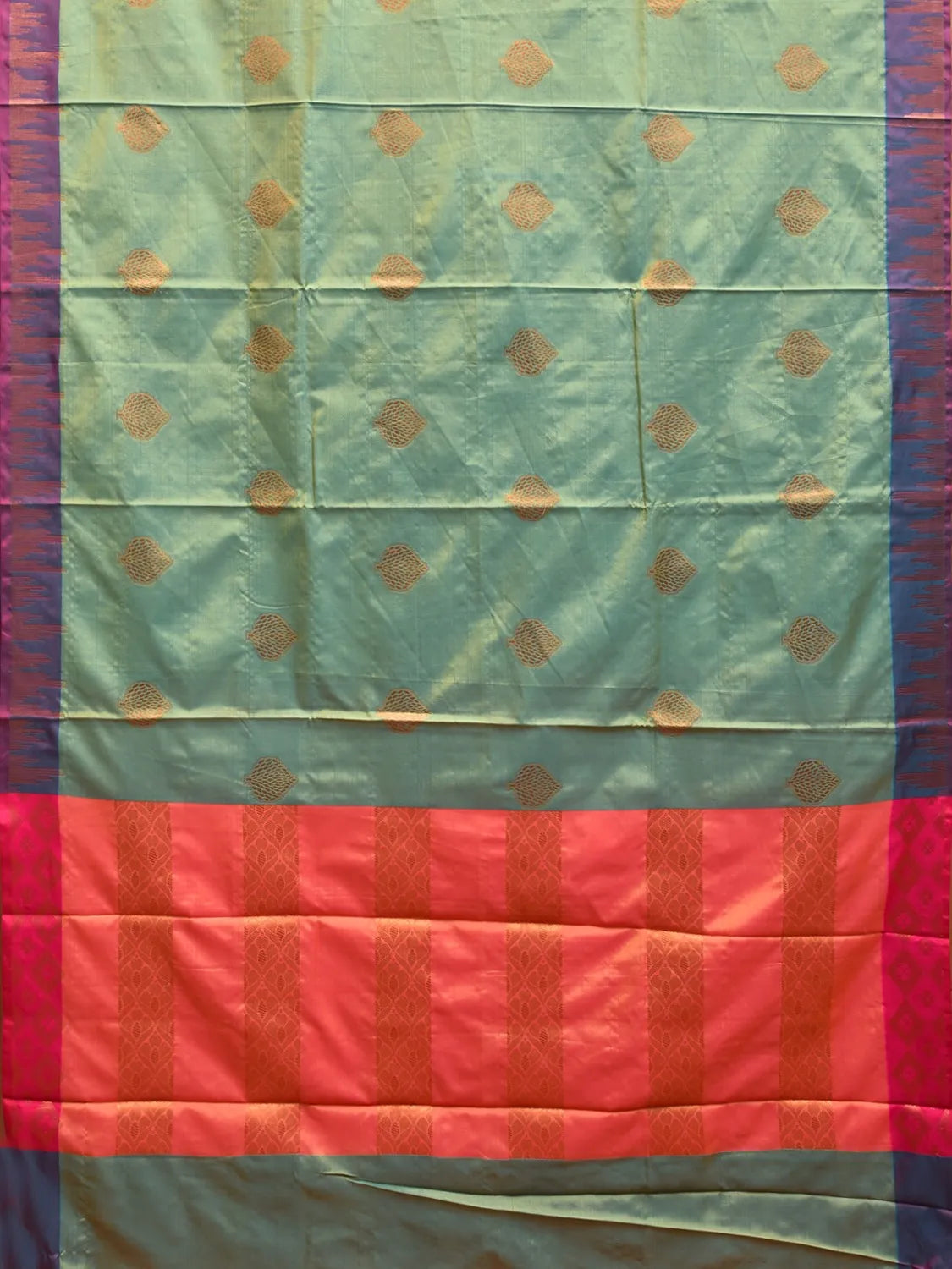 Turquoise and Violet Katan Silk Saree with Border and Body Butta Design b0156ds