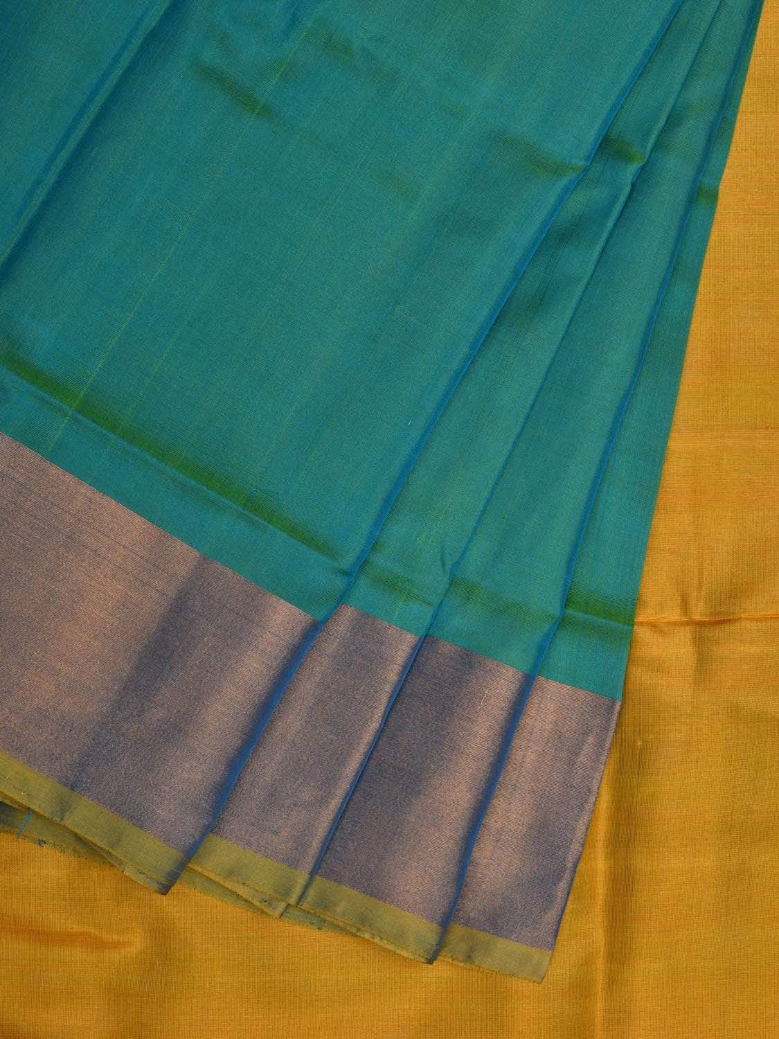 Turquoise and Yellow Uppada Silk Handloom Plain Saree with Contrast Pallu Design u1799