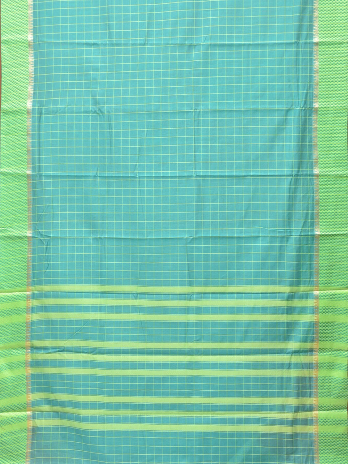 Turquoise Bamboo Cotton Saree with Big Checks Design bc0139