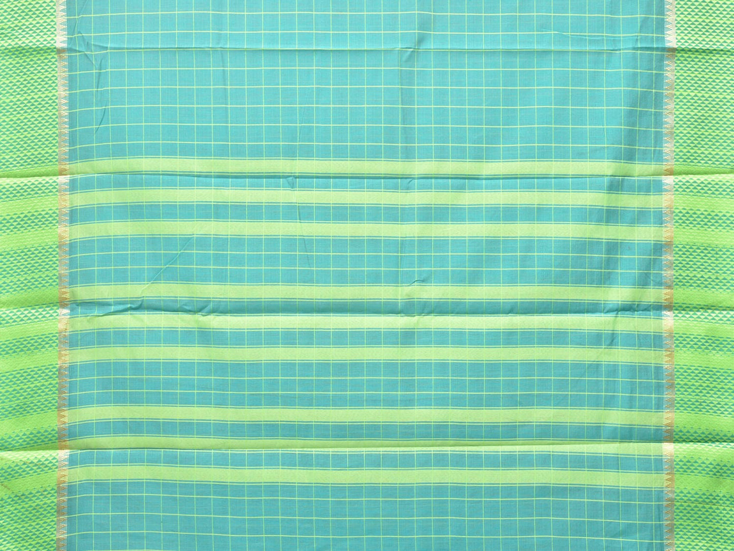 Turquoise Bamboo Cotton Saree with Big Checks Design bc0139