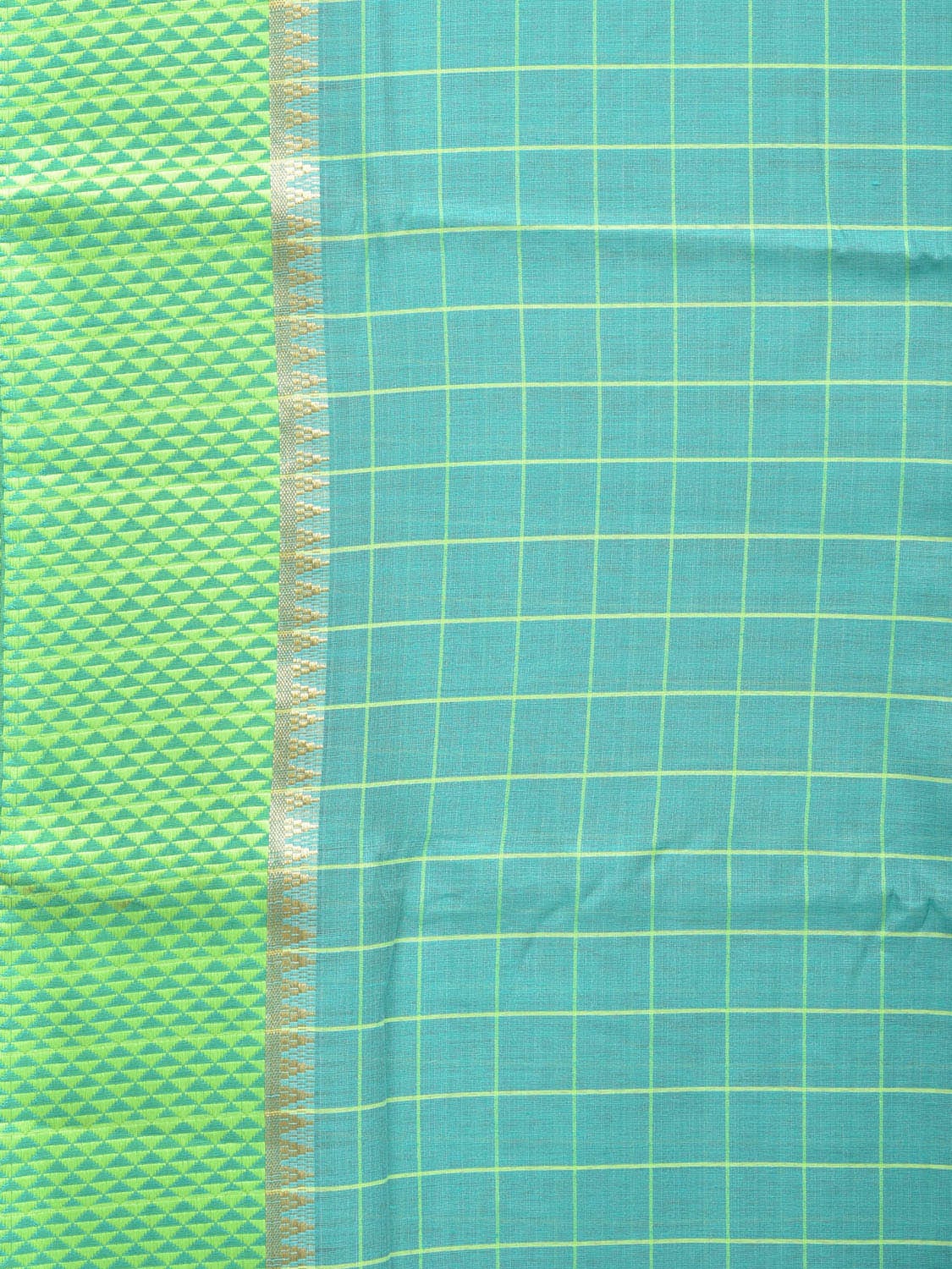 Turquoise Bamboo Cotton Saree with Big Checks Design bc0139