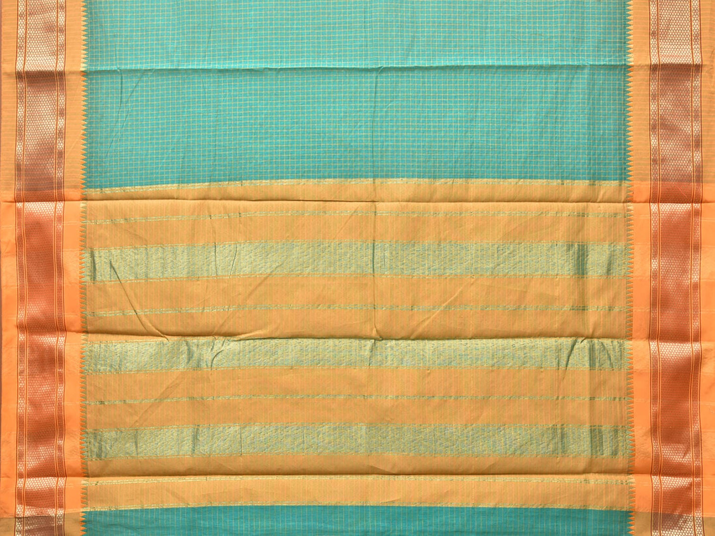 Turquoise Bamboo Cotton Saree with Checks Design bc0134