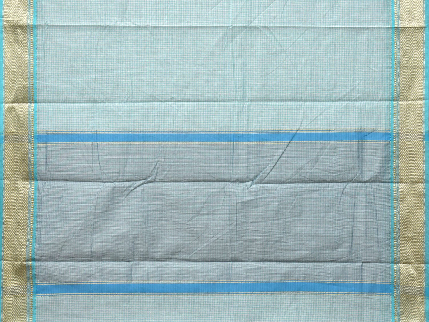 Turquoise Bamboo Cotton Saree with Small Checks Design No Blouse bc0251