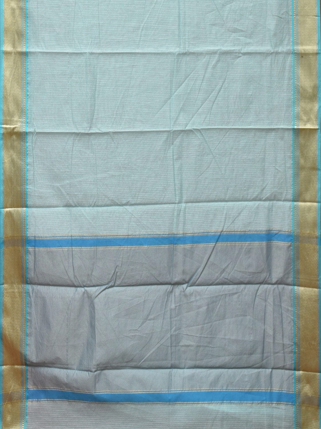 Turquoise Bamboo Cotton Saree with Small Checks Design No Blouse bc0251