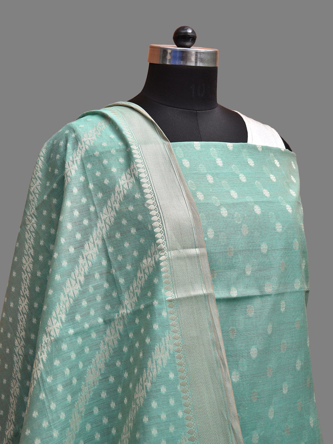Turquoise Banaras Cotton Viscose Dress Material with Dupatta, Top and Plain Bottom Design dm0069