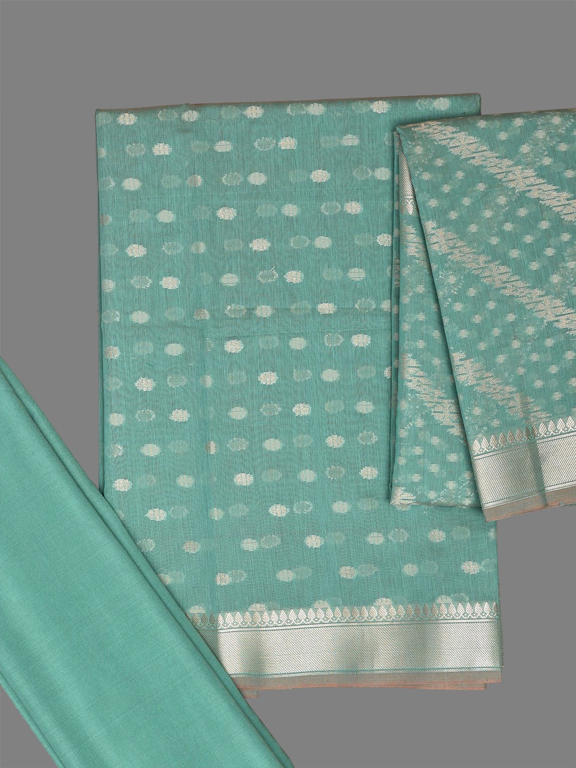 Turquoise Banaras Cotton Viscose Dress Material with Dupatta, Top and Plain Bottom Design dm0069
