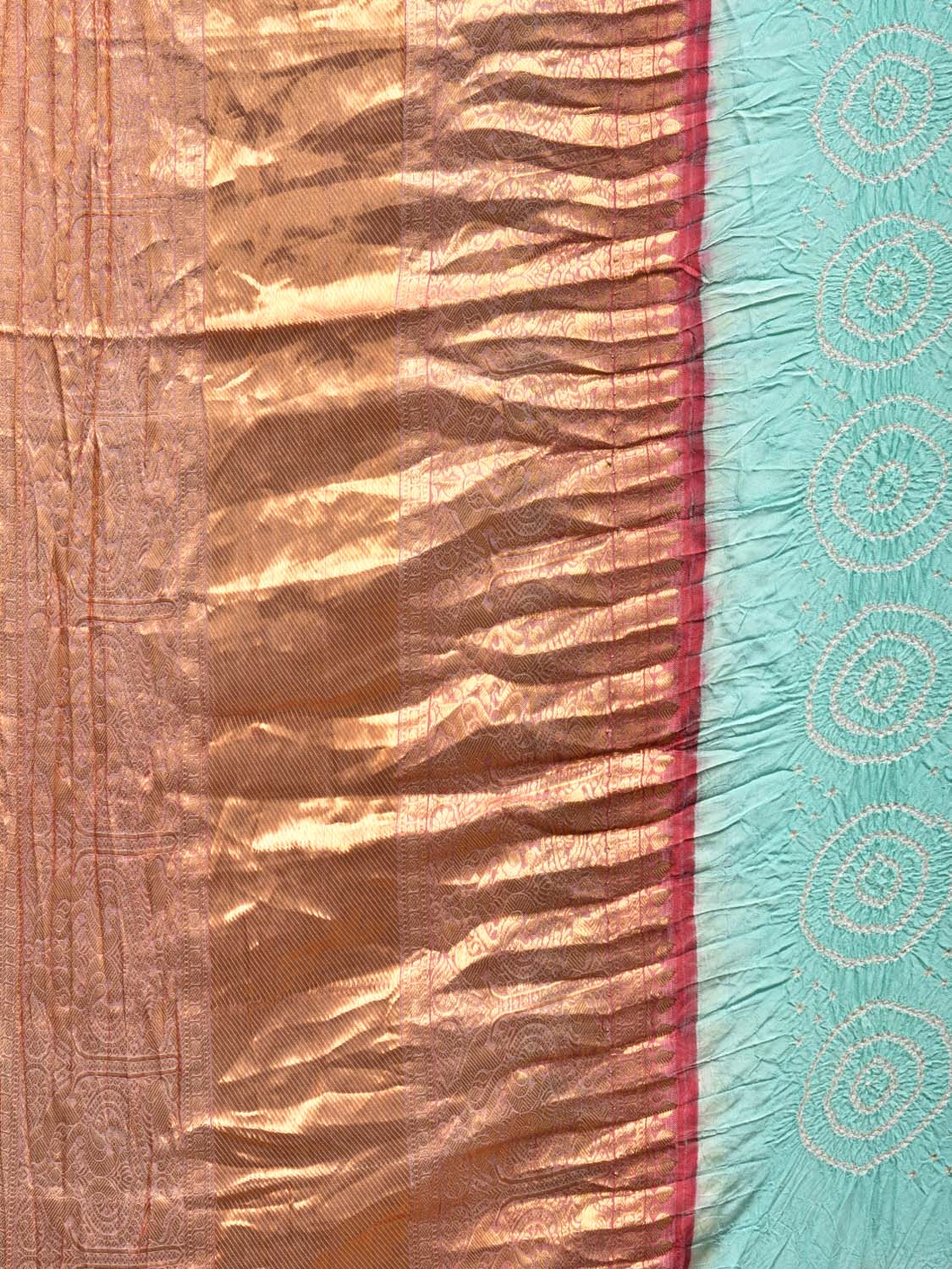 Turquoise Bandhani Kanchipuram Silk Handloom Saree with Big Border Design bn0319